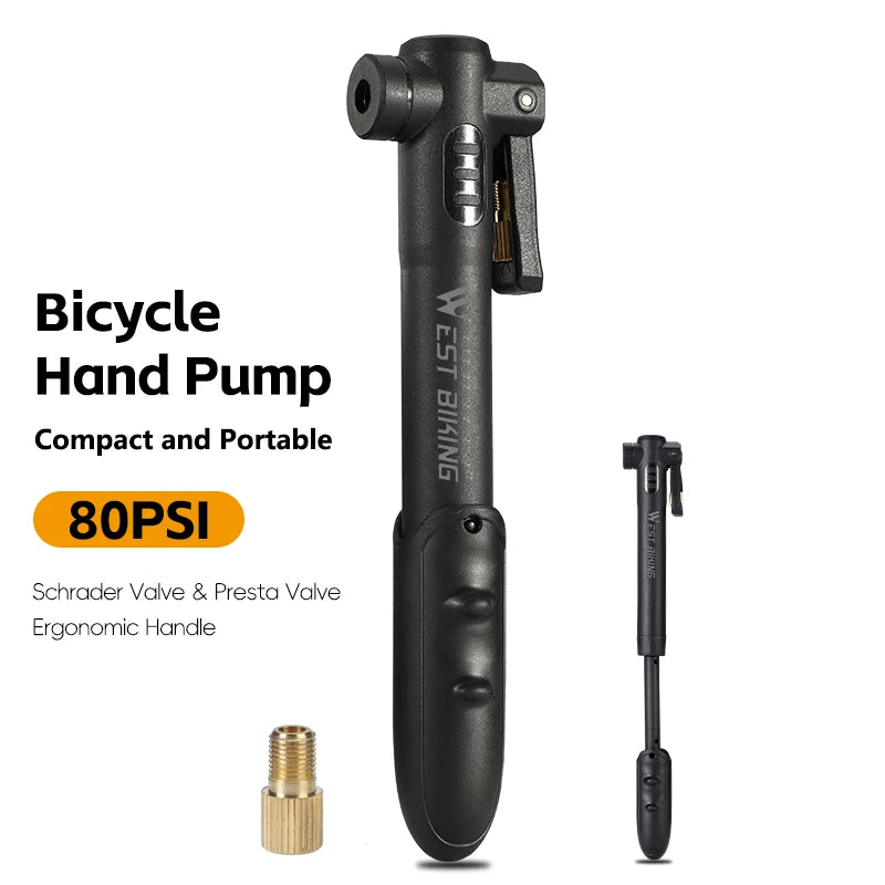 WEST BIKING Portable Mini Bike Pump Cycling Hand Air Pump High Pressure MTB Road Bicycle Tire Inflator for Schrader Presta Valve