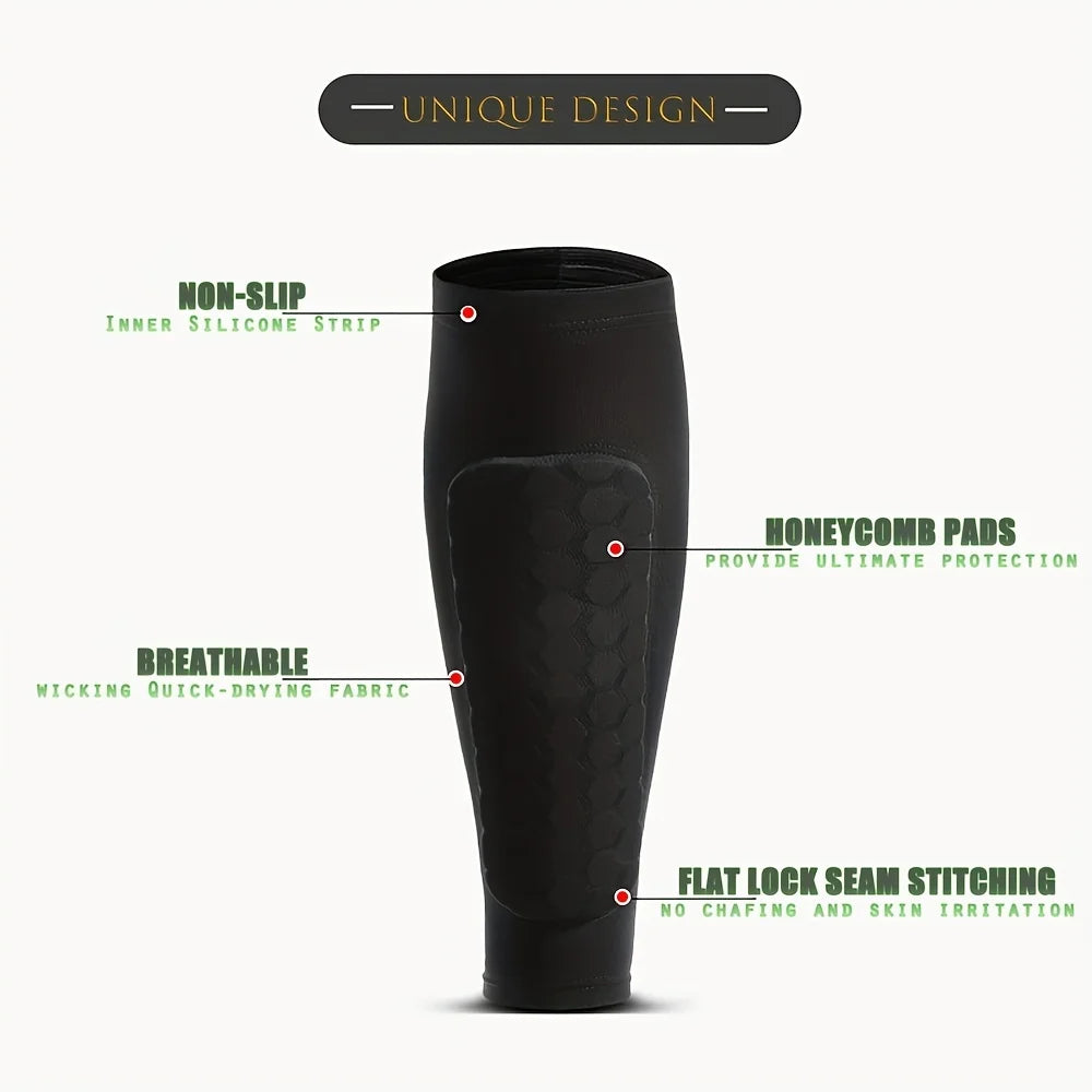 Soccer Shin Guard Shin Pad For Youth Adult, Calf Compression Sleeve With Honeycomb Pad, Support Protector 1PC