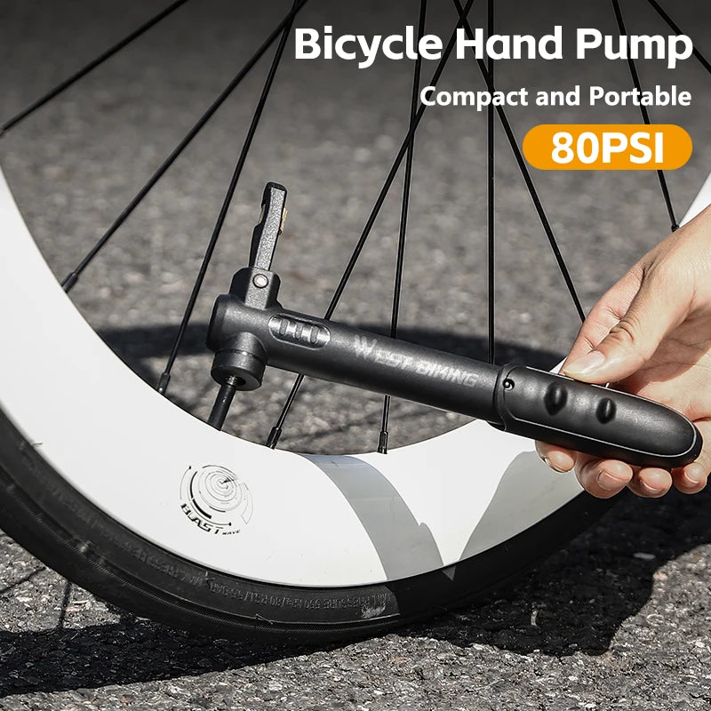 WEST BIKING Portable Mini Bike Pump Cycling Hand Air Pump High Pressure MTB Road Bicycle Tire Inflator for Schrader Presta Valve