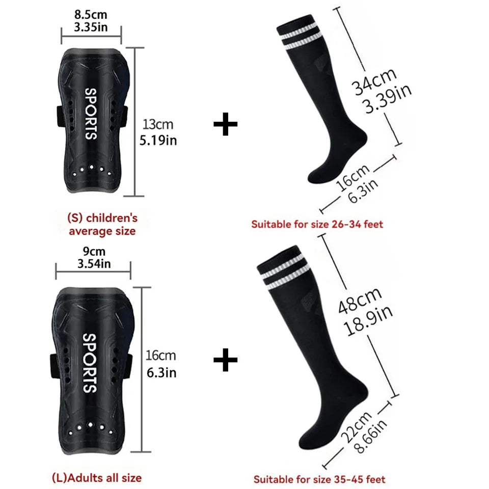 Loogdeel 2Pair Boys Girls Football Shin Protection Board Sports Sock Set Kids Soccer Over Knee Socks Legging Support Guard Child