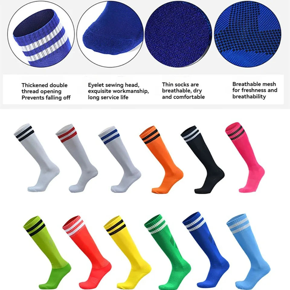 Loogdeel 2Pair Boys Girls Football Shin Protection Board Sports Sock Set Kids Soccer Over Knee Socks Legging Support Guard Child